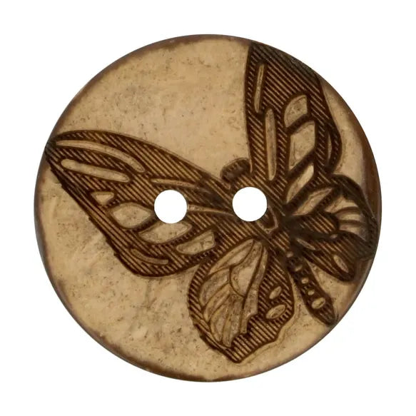 Boutons en coco - papillons impression laser - 25mm (prix à la pièce)
