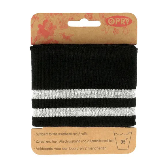 Bord cote en bande ligné - noir/argenté 17 ( prix à la pièce 110cm X 6,5cm)