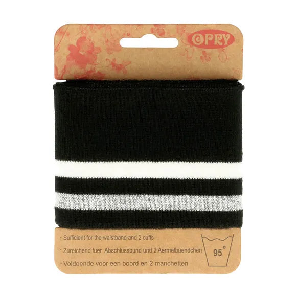 Bord cote en bande ligné - noir/blanc et argent 18 ( prix à la pièce 110cm X 6,5cm)