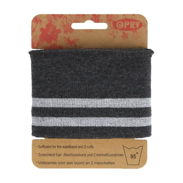 Bord cote en bande ligné - gris/argenté 26 ( prix à la pièce 110cm X 6,5cm)