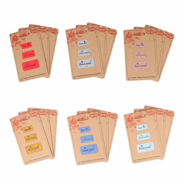 Etiquette à coller et à coudre imitation cuir - "Hand made " colorée (prix pour le set de 3 étiquettes)