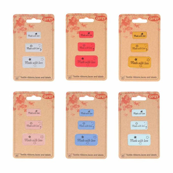 Etiquette à coudre imitation cuir - "Made with love " colorée (prix pour le set de 3 étiquettes)