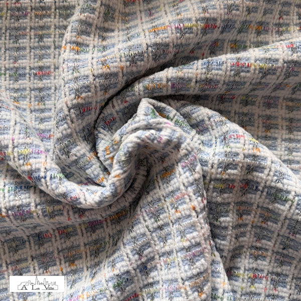 Superbe tricot jacquard - style chanel bleu (prix pour 10cm)