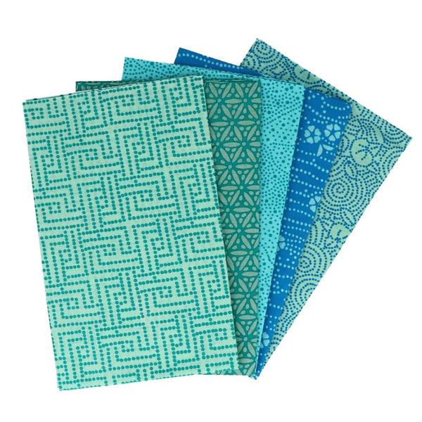 Lot de 5 Fat Quarter de couleurs coordonnées - 100% coton - turquoise et bleu (prix pour le set)