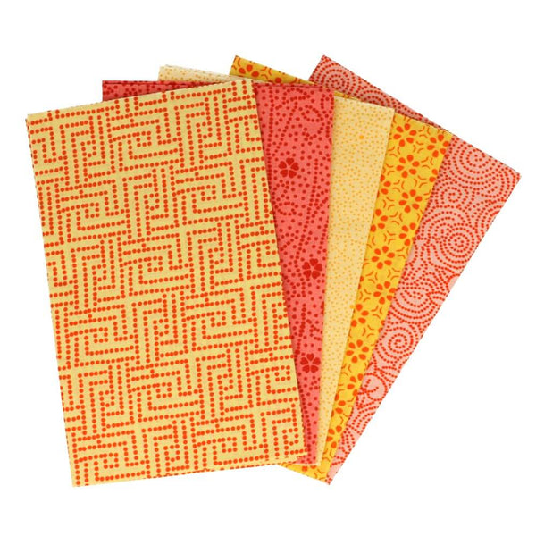 Lot de 5 Fat Quarter de couleurs coordonnées - 100% coton - jaune et orange (prix pour le set)