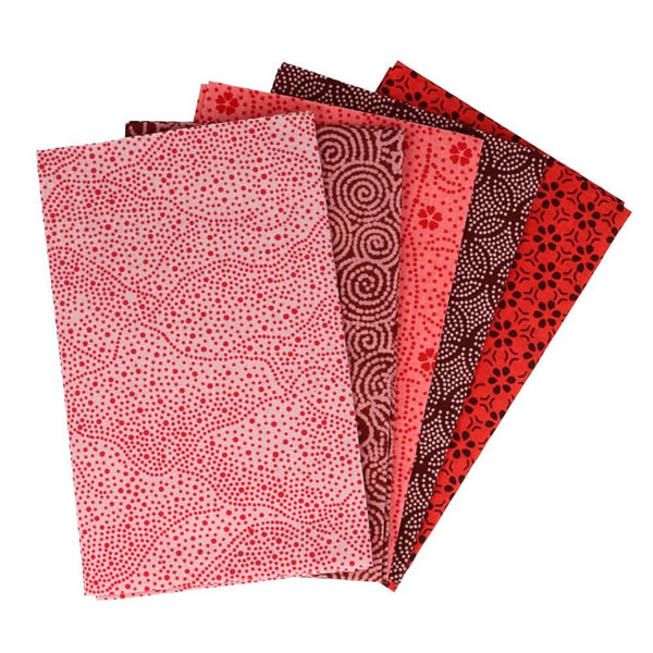 Lot de 5 Fat Quarter de couleurs coordonnées - 100% coton - rouge (prix pour le set)