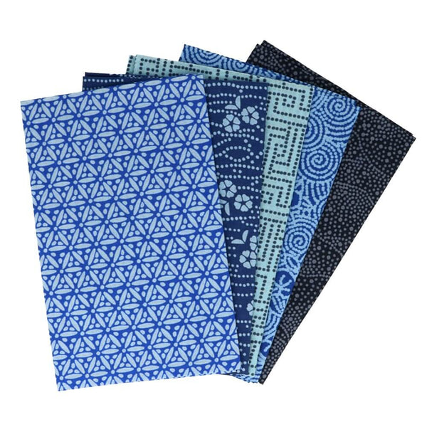 Lot de 5 Fat Quarter de couleurs coordonnées - 100% coton - bleu (prix pour le set)