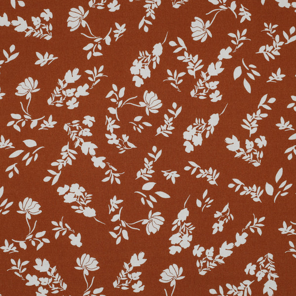 Coupon de 3m de viscose "Fleurs blanches sur fond terracotta"