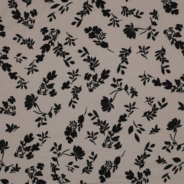 Coupon de 3m de viscose "Fleurs noires sur fond beige"