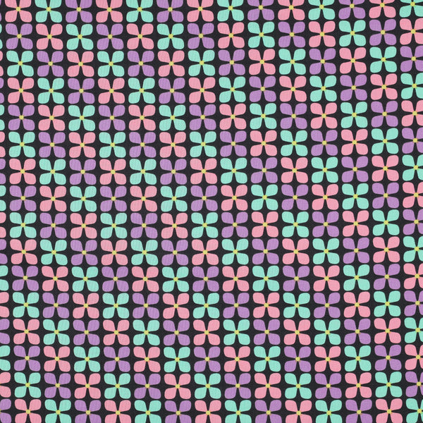 Coton enduit "fleurs graphiques sur fond noir" (prix pour 10cm)