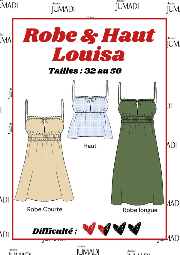 Patron pochette du haut et robe Louisa de Atelier Jumadi (32 à 50) - fr