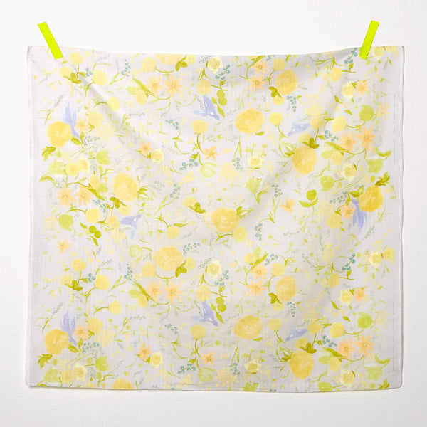 Double gaze de coton "fleurie jaune" de marque Nani Iro (Prix pour 10cm)