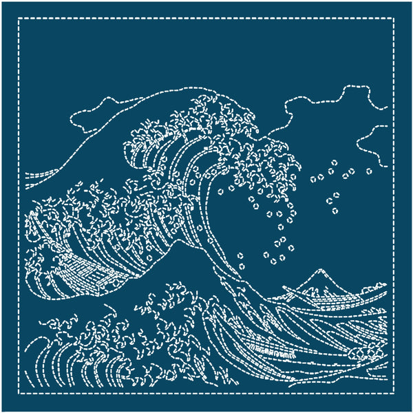 Toile indigo Hana-Fukin "La grande vague" pour la réalisation de broderie Sashiko (prix pour le coupon de 34cmX34cm)