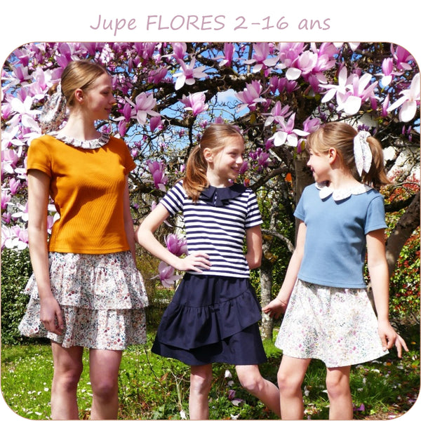 PDF - patron digital FLORES jupe pour fille du 2 au 16 ans(Fr)