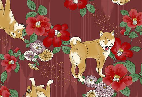 Shiba inu sur fond rouge foncé (prix pour 10cm)