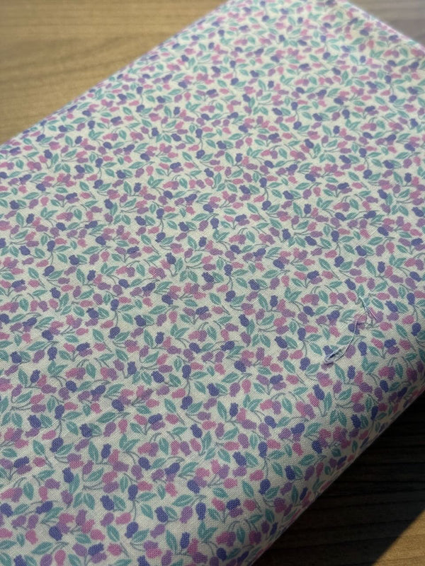 Popeline japonaise  "lampions fleuris - tons mauves " (prix pour 10cm)