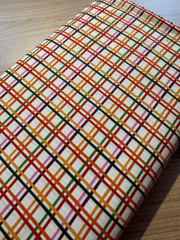Popeline 100% coton "Carreaux tons jaune/orangé" certifiée Oeko-Tex (prix pour 10cm)