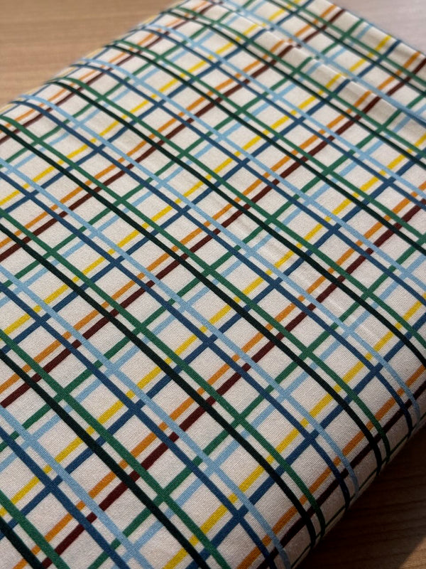 Popeline 100% coton "Carreaux tons bleu/vert" certifiée Oeko-Tex (prix pour 10cm)