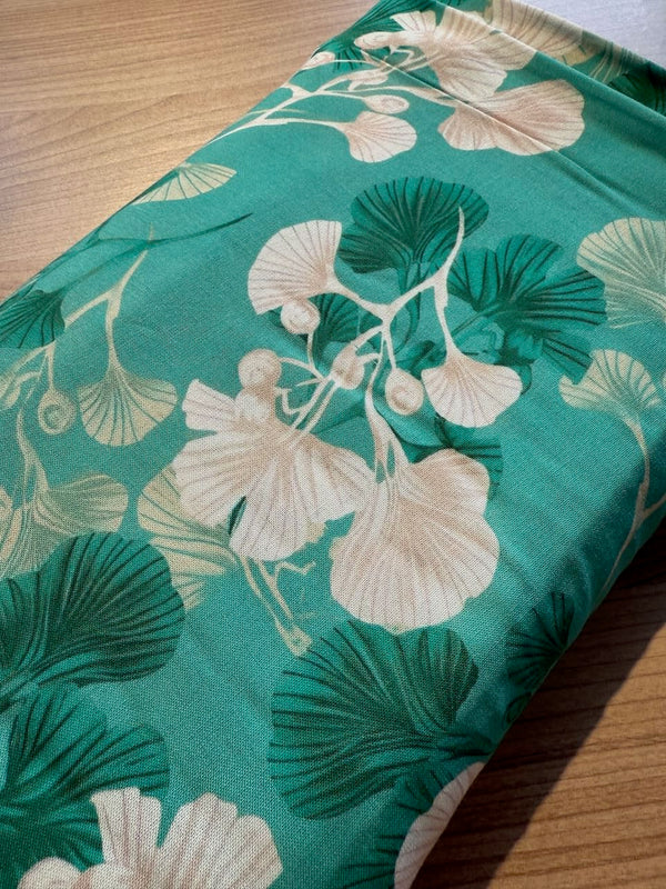 Popeline de viscose "ginkgo vert" - certifiée oeko-tex standard 100 (Prix pour 10cm)