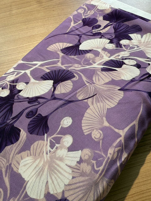 Popeline de viscose "ginkgo mauve" - certifiée oeko-tex standard 100 (Prix pour 10cm)