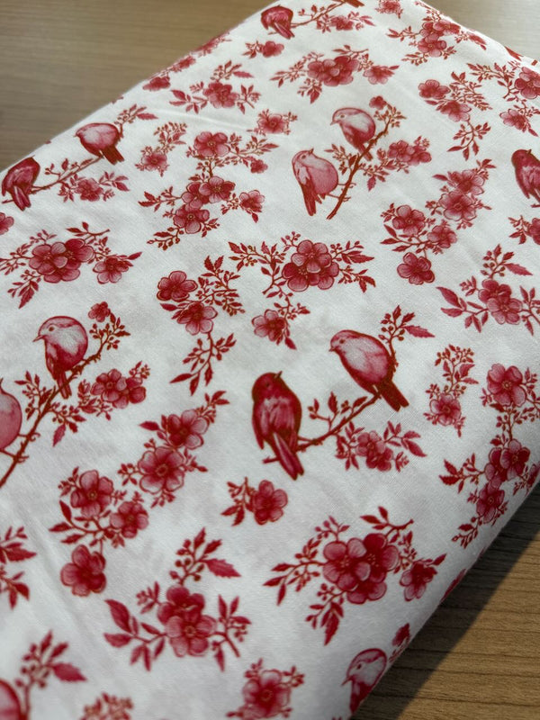 Popeline 100% coton "Piou Piou rouge" certifiée Oeko-Tex (prix pour 10cm)