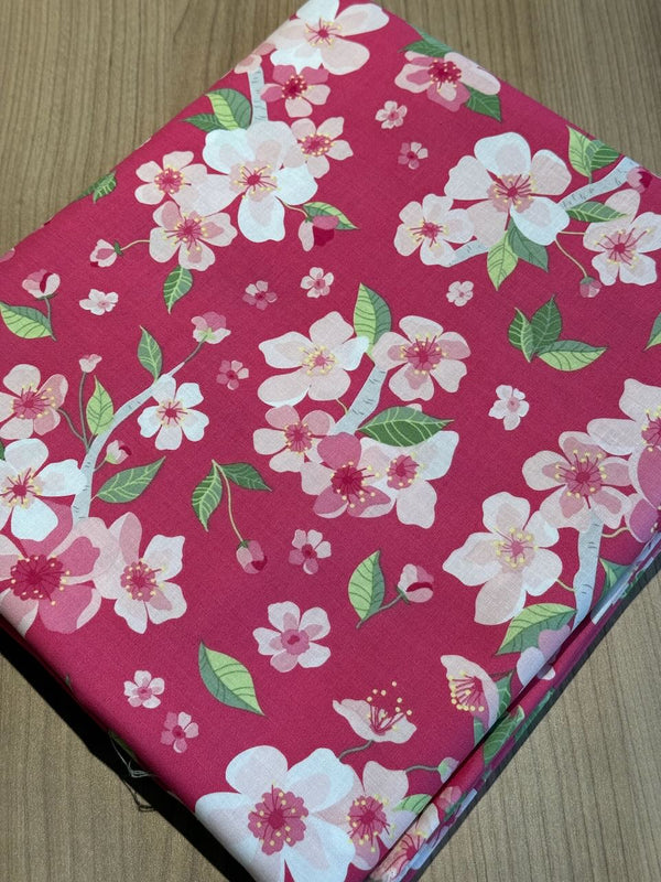 Superbe coupon 3m de popeline "Orchard sur fond fuchsia" - Riley Blake - 110cm de large