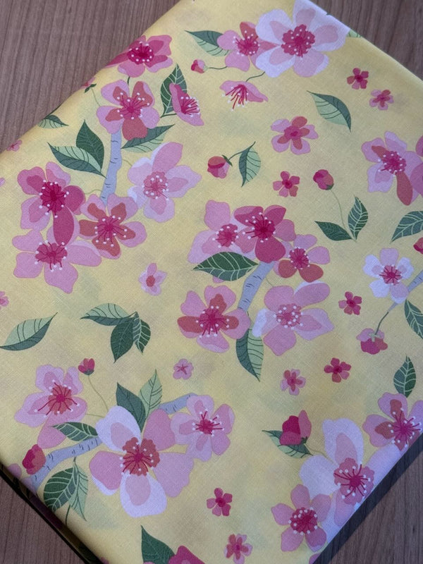 Superbe coupon 3m de popeline "Orchard sur fond jaune" - Riley Blake - 110cm de large