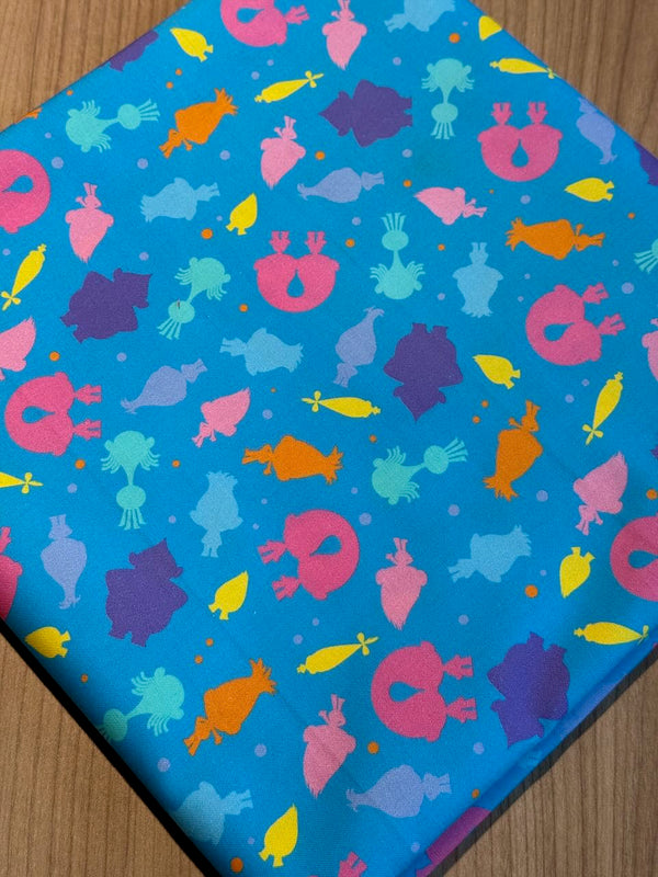 Superbe coupon 3m de popeline "Trolls fond bleu vif" - Riley Blake - 110cm de large