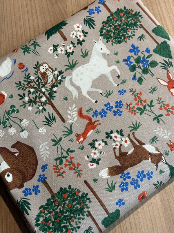 Superbe coupon japonais de 3m - Animaux de la forêt -  110cm de large