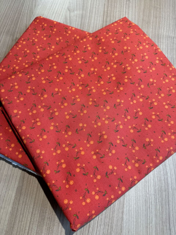 Superbe coupon 3m de popeline "Adel in autumn - cerises sur fond rouge coquelicot" - Riley Blake - 110cm de large