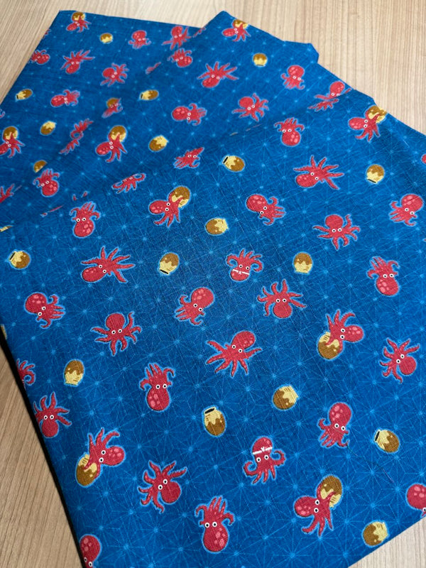 Superbe coupon japonais de 3m Cosmos - Poulpe -  110cm de large