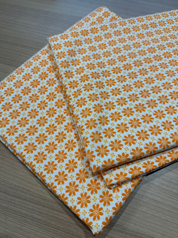 Superbe coupon 3m de popeline marguerite orange - 110cm de large