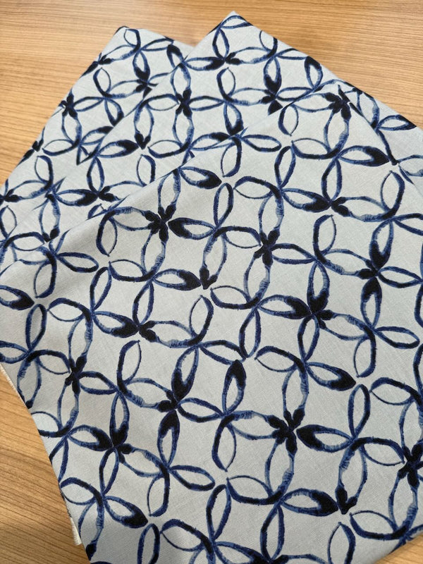 Superbe coupon 3m de popeline "Shippou bleu et gris clair" - 110cm de large