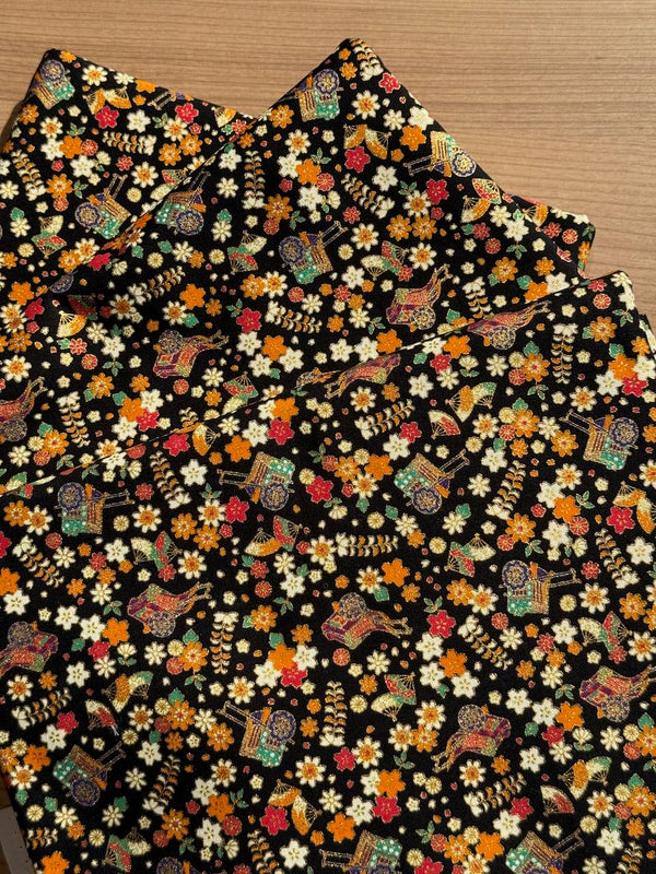 Superbe coupon 3m de popeline "fleurs dorées fond noir" - 110cm de large