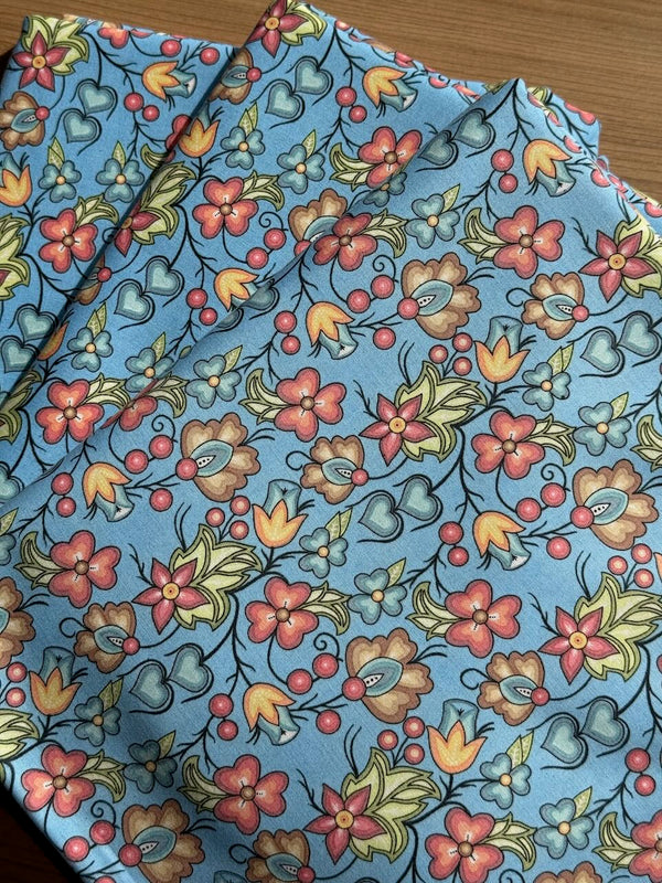 Superbe coupon 3m de popeline "Fleurs naïves"- 110cm de large
