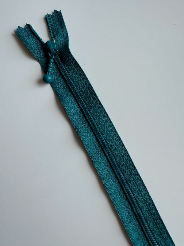 YKK - zip non séparable 20cm avec curseur décoration boule - couleur bleu canard 020  (prix à la pièce)