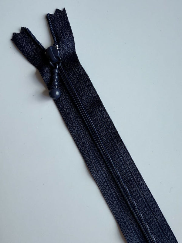 YKK - zip non séparable 20cm avec curseur décoration boule - couleur bleu marine 58 (prix à la pièce)