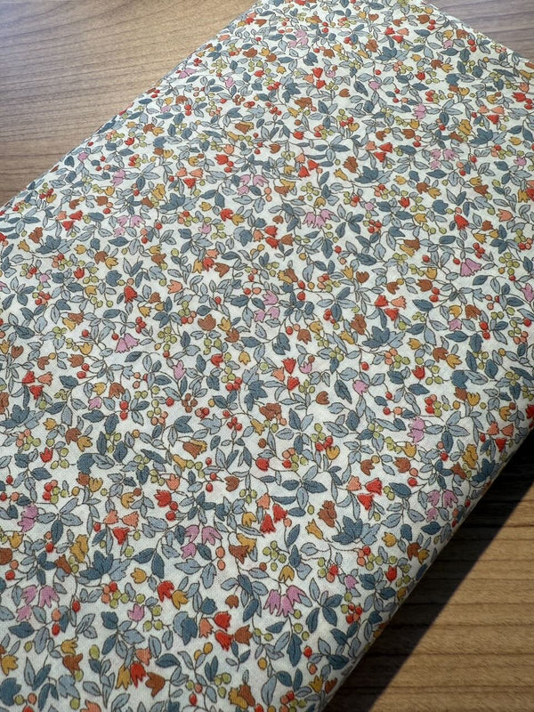 Cotton lawn "Suzu pétrole/orange" de marque Hokkoh (prix pour 10cm)