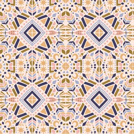 Superbe coupon 3m de popeline RJR Fabrics - "Magic of serengeti  géométrique bleu" - 110cm de large