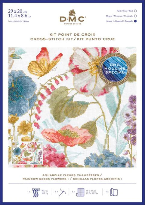 Kit à broder point de croix - "Aquarelle fleurs champêtres" de marque DMC  - kit complet  (prix pour l'ensemble)