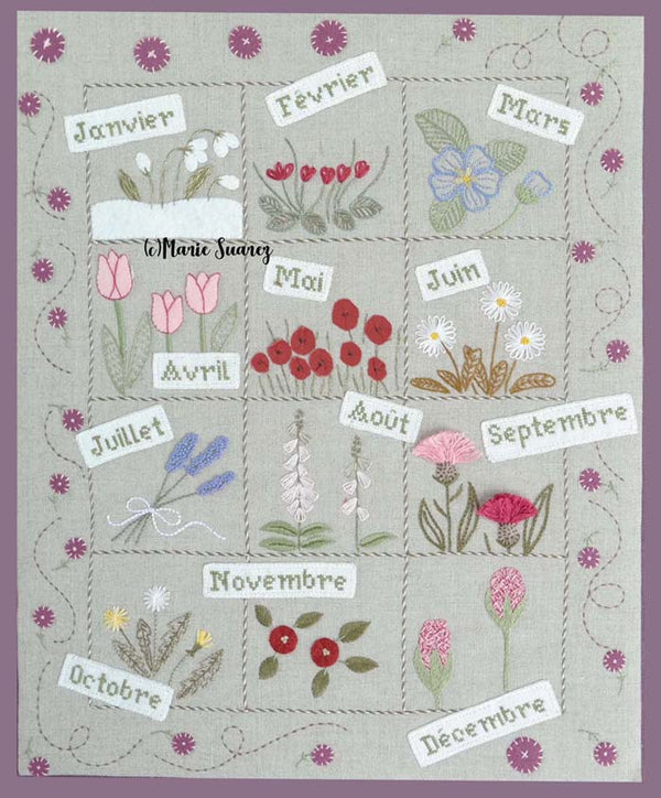 Kit de broderie "les fleurs de l'année" de Marie Suarez - (prix pour l'ensemble)