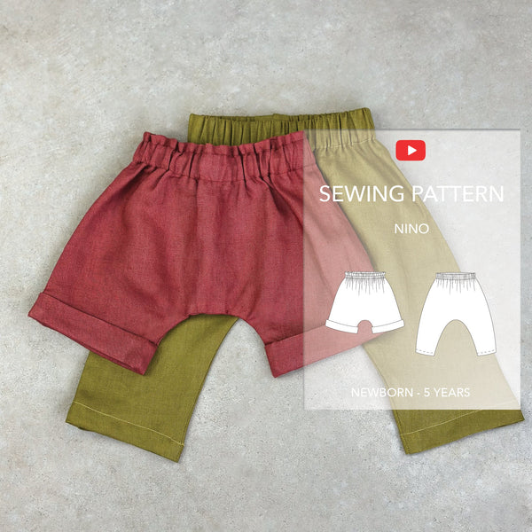 PDF - patron digital : Le short et pantalon Bébé Nino du nouveau-né à 5 ans  - Atelier Mimito (fr/angl)