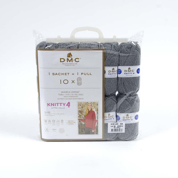 Kit pull en knitty 4 de marque DMC - gris moyen (prix pour le kit)