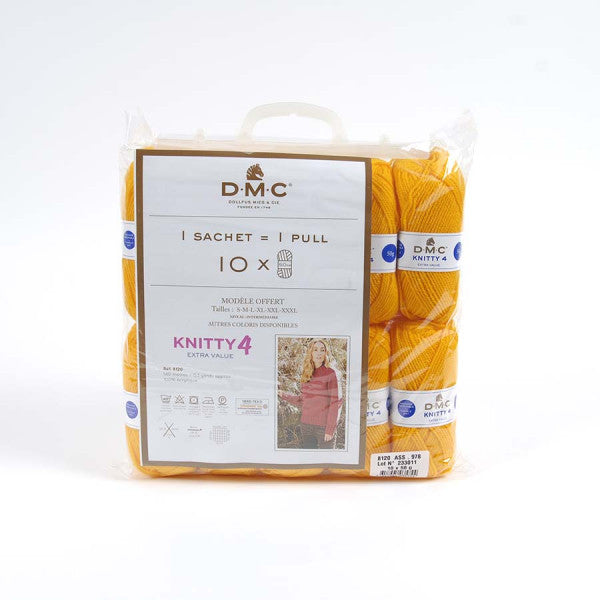Kit pull en knitty 4 de marque DMC - jaune soleil (prix pour le kit)
