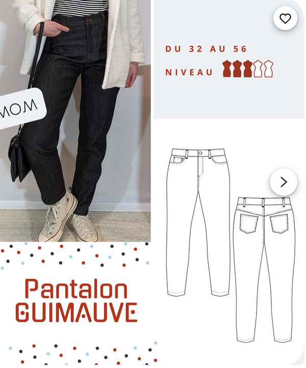 PDF - patron digital du pantalon/jeans Guimauve de Lamericana du 32 au 56 (Fr) )