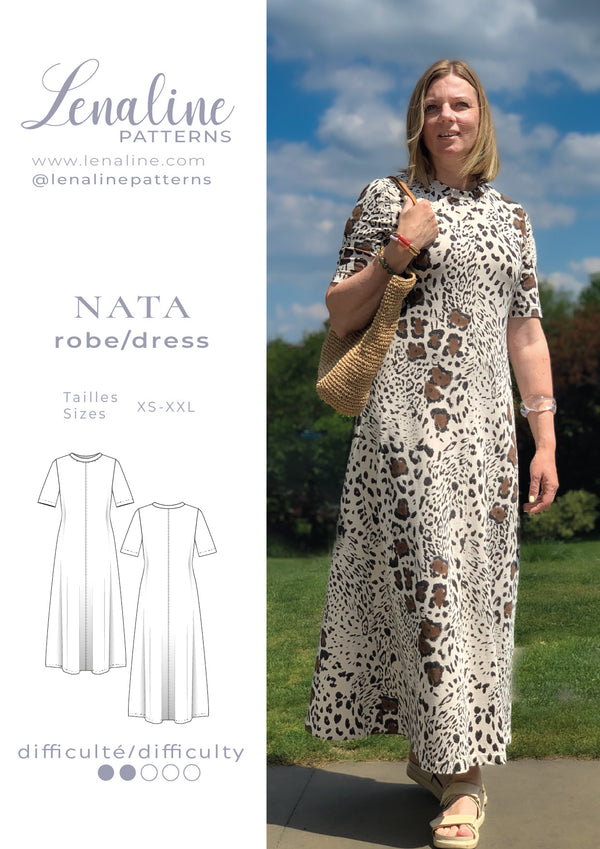 PDF - Patron de la robe longue en jersey Nata de Lenaline du XS au XXL (fr)