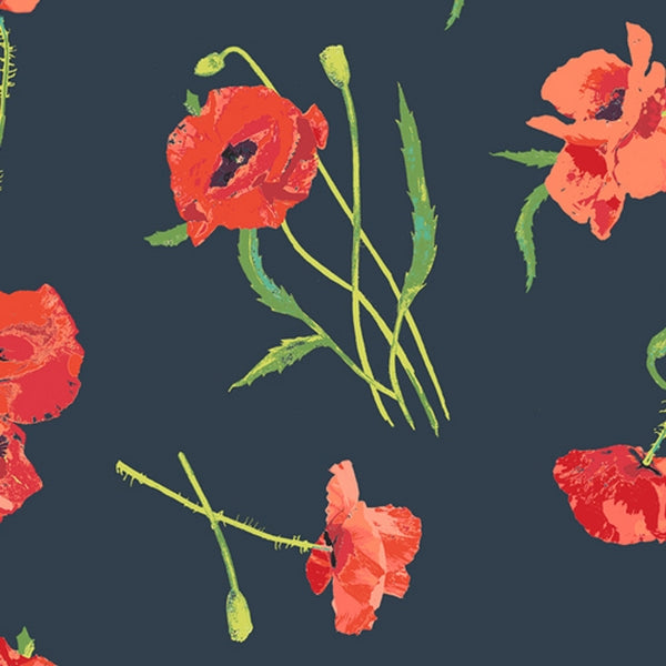 Viscose coquelicots sur fond bleu marine de Art Gallery Fabrics (Prix pour 10cm)