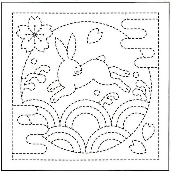Toile Hana-Fukin Usagi pour la réalisation de broderie Sashiko sur fond blanc (prix pour le coupon de 34cmX34cm)