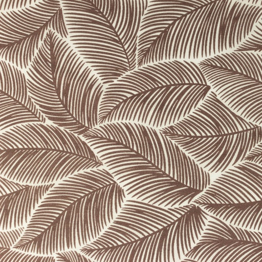 Coupon de 3m de popeline 100% coton "Feuilles de bananiers aubergine tirant sur le marron" sur fond blanc