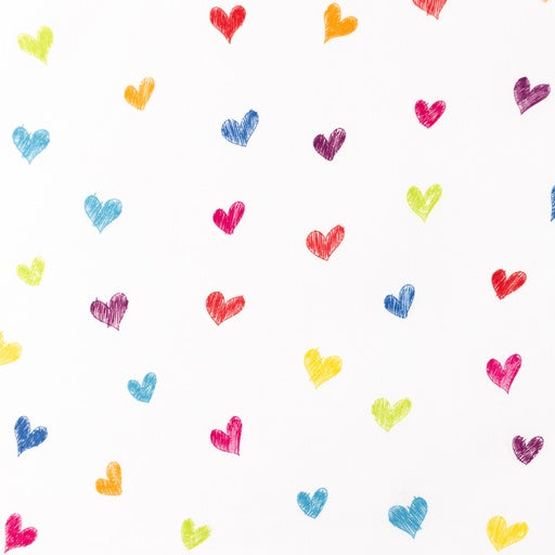 Coupon de 3m de popeline 100% coton " Coeurs multicolores" sur fond blanc certifié oeko-tex